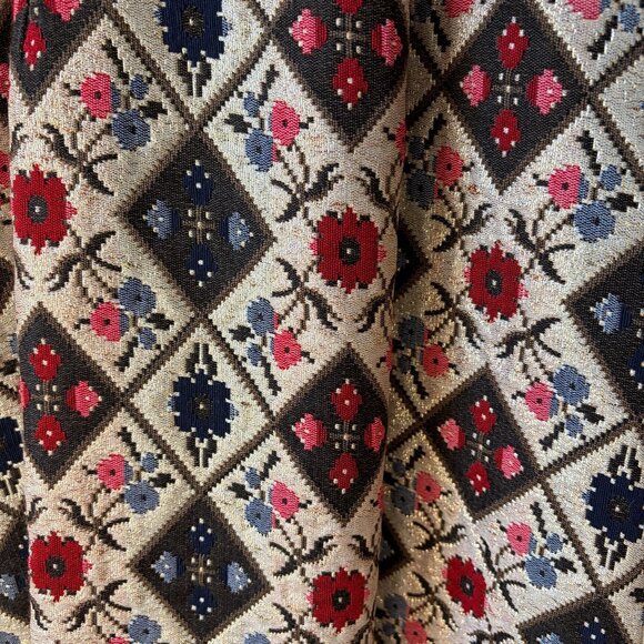 Vtg 70s Holiday Maxi Dress Black Bodice Bow Waistband Floral Jaquard Skirt 0 2 - Picture 7 of 10